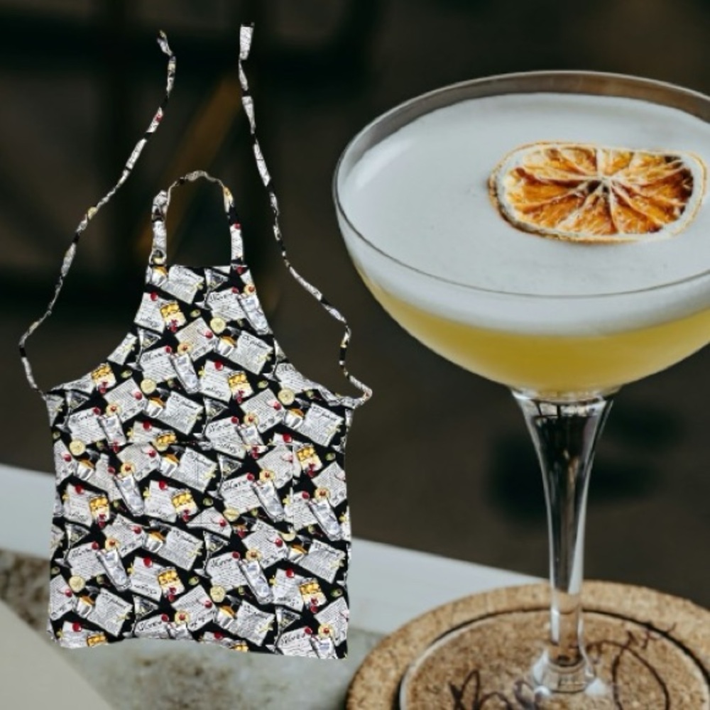 Designer Stylish Black and White Apron with Margaritas theme one size